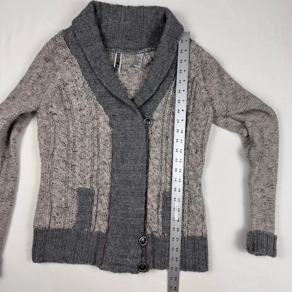 BKE Cardigan Sweater Women L Grey Wool Alpaca OtherBlend Shawl Collar Cable Knit